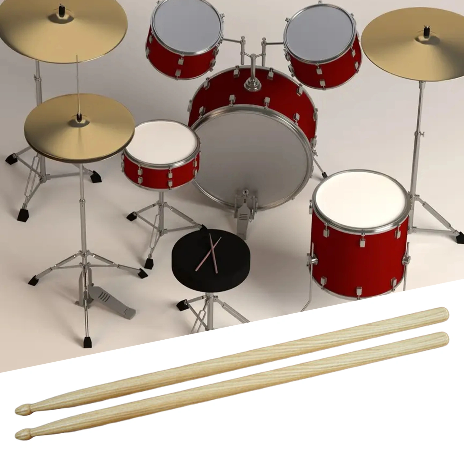 1 Pair Instrument Drumstick Durable Exquisite Solid Color Ani-slip Anti-deform Smooth Surface Strong Toughness Anti-break Handhold Drumstick Drum Kit