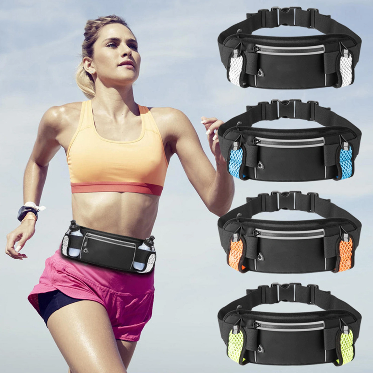 Fanny Pack Reflective Strip Zipper Closure Hidden Headphone Hole Waterproof Breathable Phone Belt Bag Fitness Equipment