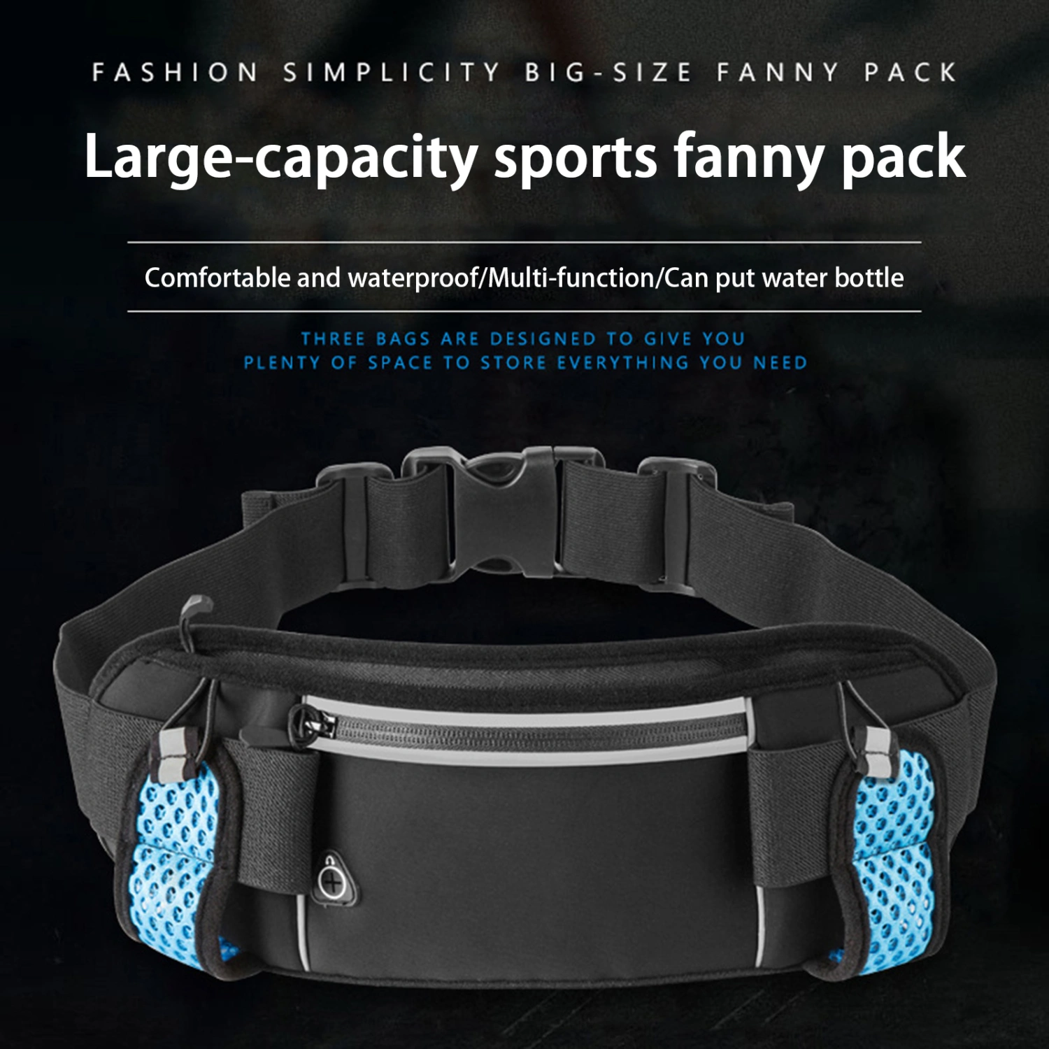 Fanny Pack Reflective Strip Zipper Closure Hidden Headphone Hole Waterproof Breathable Phone Belt Bag Fitness Equipment