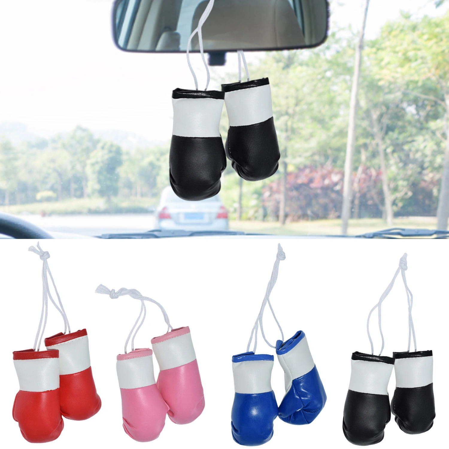 1 Pair Mini Boxing Gloves Pendant Car Rearview Mirror Decoration Mini Cute Simulation Plastic Gloves Hanging Ornament Display Car Interior Accessories