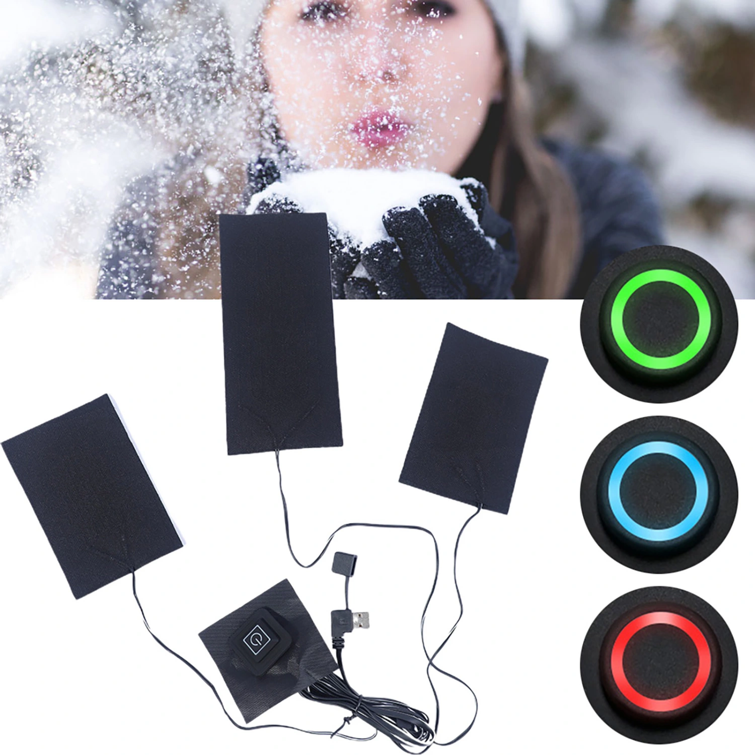 USB Heating Pad Foldable Power Saving Good Stability 3 Gear Fast-Heating Heating Clothes Waterproof Carbon Fiber 3 in 1 Electric Cloth Heater Pad Heating Element for Outdoor