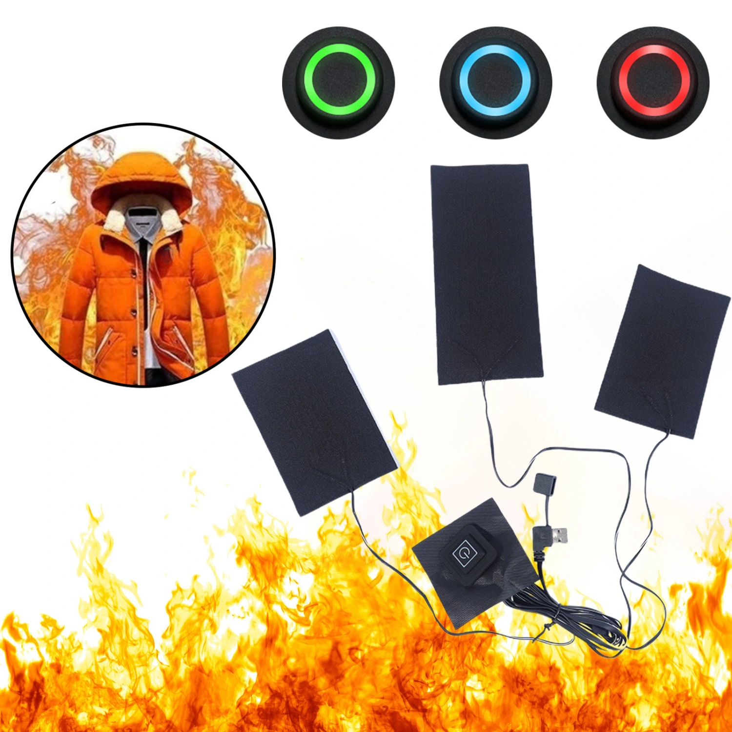 USB Heating Pad Foldable Power Saving Good Stability 3 Gear Fast-Heating Heating Clothes Waterproof Carbon Fiber 3 in 1 Electric Cloth Heater Pad Heating Element for Outdoor