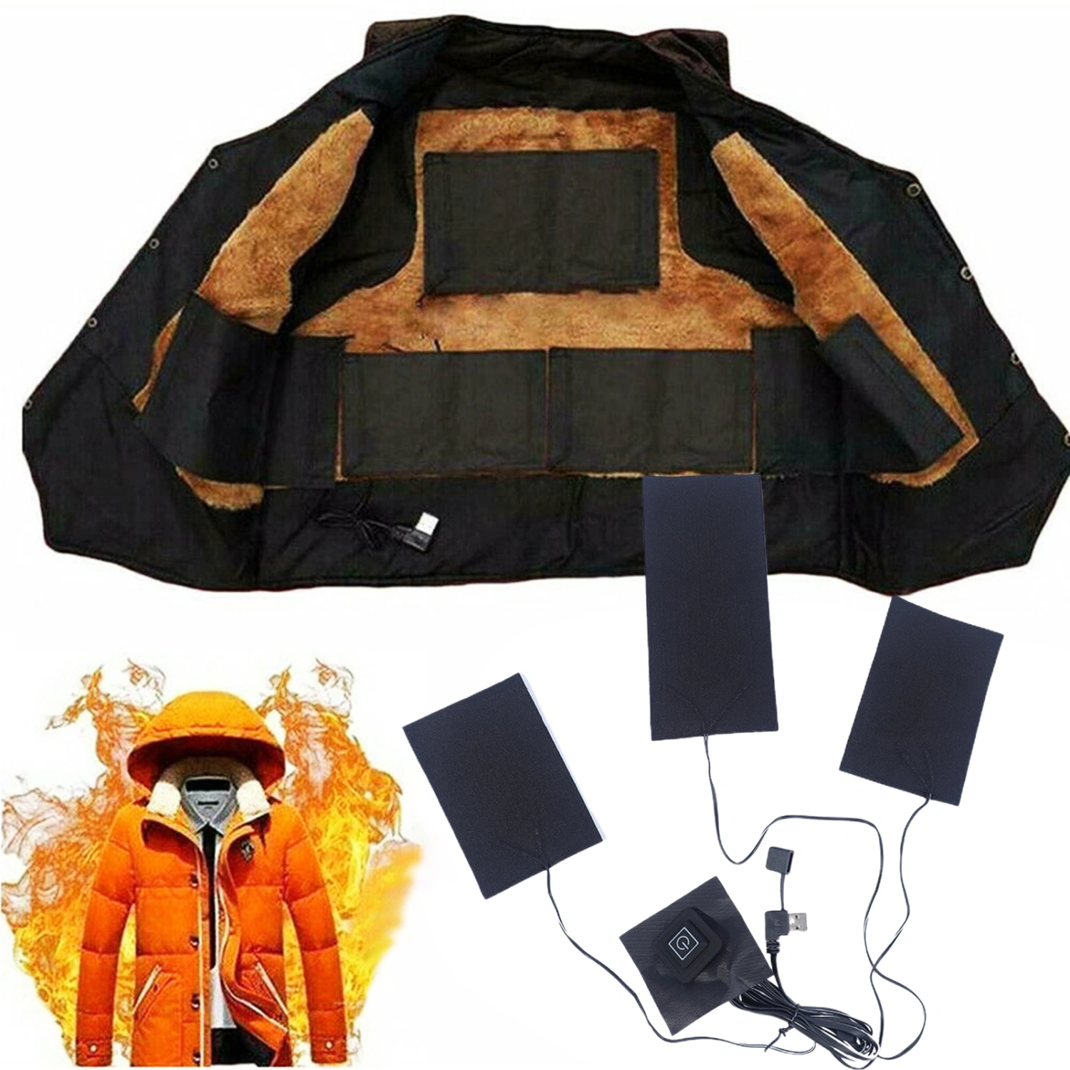 USB Heating Pad Foldable Power Saving Good Stability 3 Gear Fast-Heating Heating Clothes Waterproof Carbon Fiber 3 in 1 Electric Cloth Heater Pad Heating Element for Outdoor
