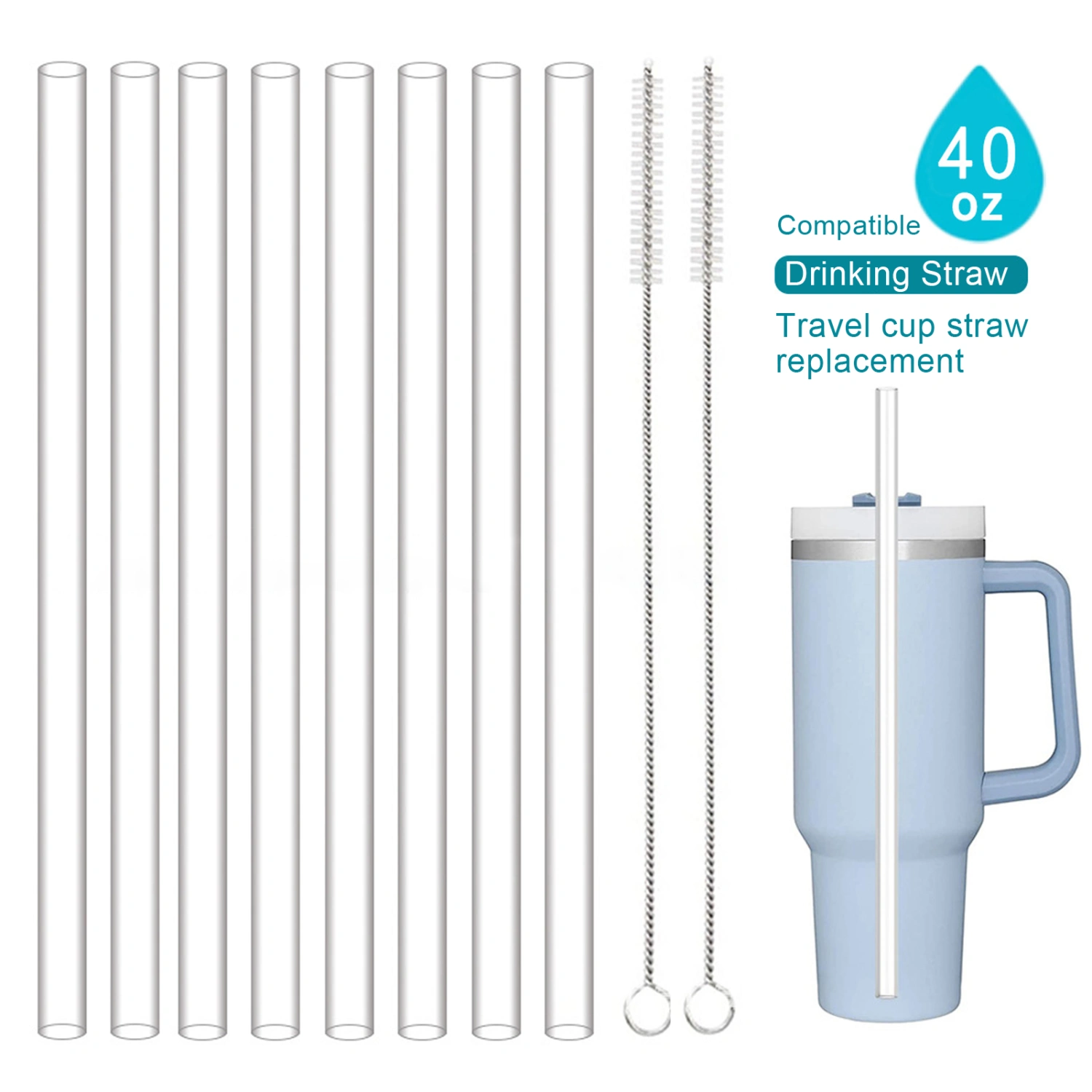 1 Set Drinking Straws with Cleaning Brushes Food Grade BPA Free Heat-Resistant Reusable Water Cup Clear Straws Kit