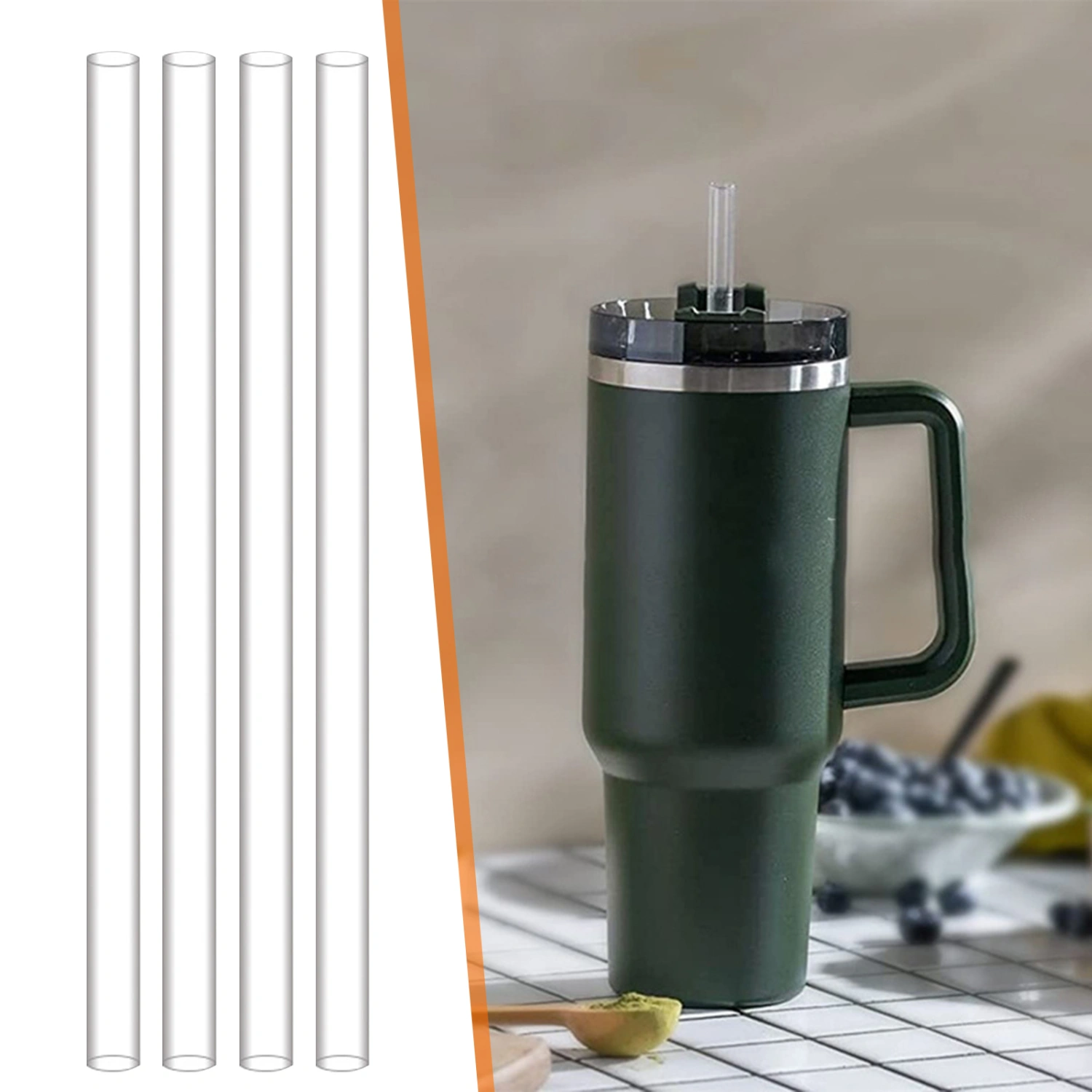 1 Set Drinking Straws with Cleaning Brushes Food Grade BPA Free Heat-Resistant Reusable Water Cup Clear Straws Kit