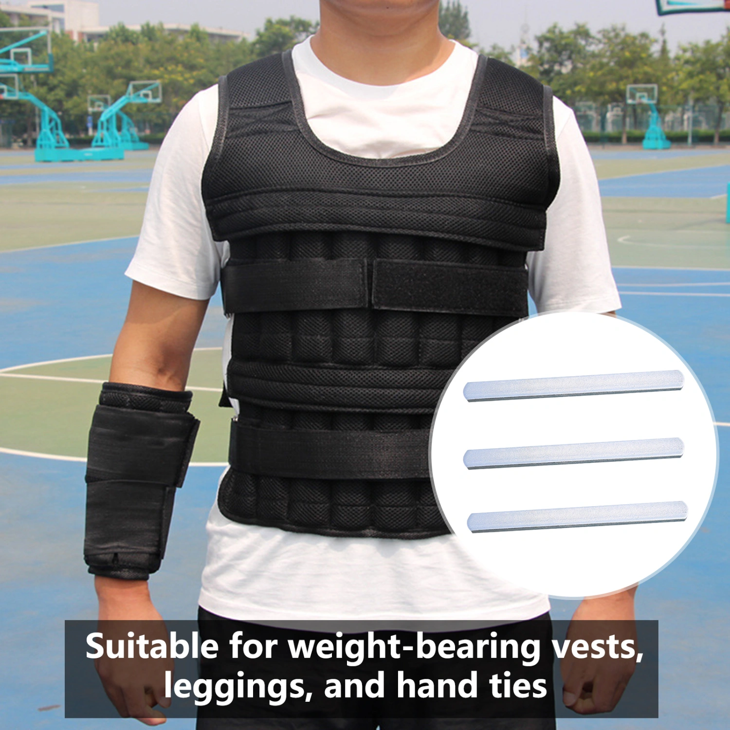 0.35KG Steel Plate Electroplating Treatment Rustproof Rounded Head Anti-oxidation Reusable Strength Training Smooth Sports Weighted Vest Long Steel Plate Gadget Workout Equipment