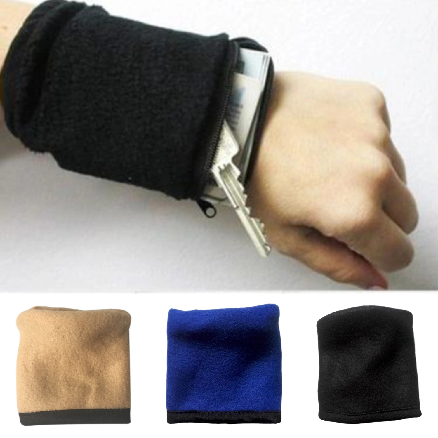 Wrist Wallet Sweat Absorption Multifunctional Comfortable Anti-skid Superior Comfort Storage Wear-resistant Zipper Workout Wallet Gym Wrist Bag for Outdoor