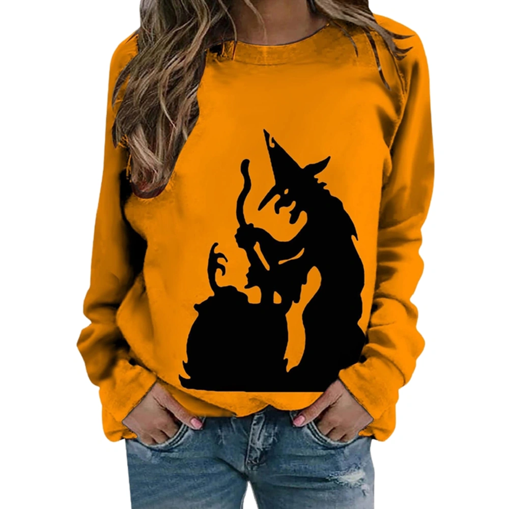 Women's Halloween Casual Pullover Long Sleeve Bat/Pumpkin/Witch/Cat Print Loose Sweatshirt