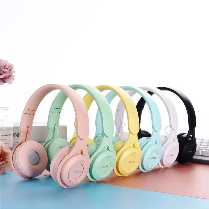 2023 new macaron color matching head-mounted bluetooth headset cartoon children students mobile phone game headset headset