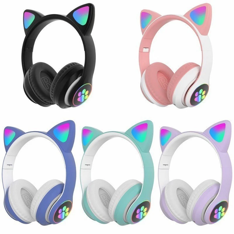 2023 New Cute Cat Ears Light-emitting Head-mounted Wireless Bluetooth Headphones