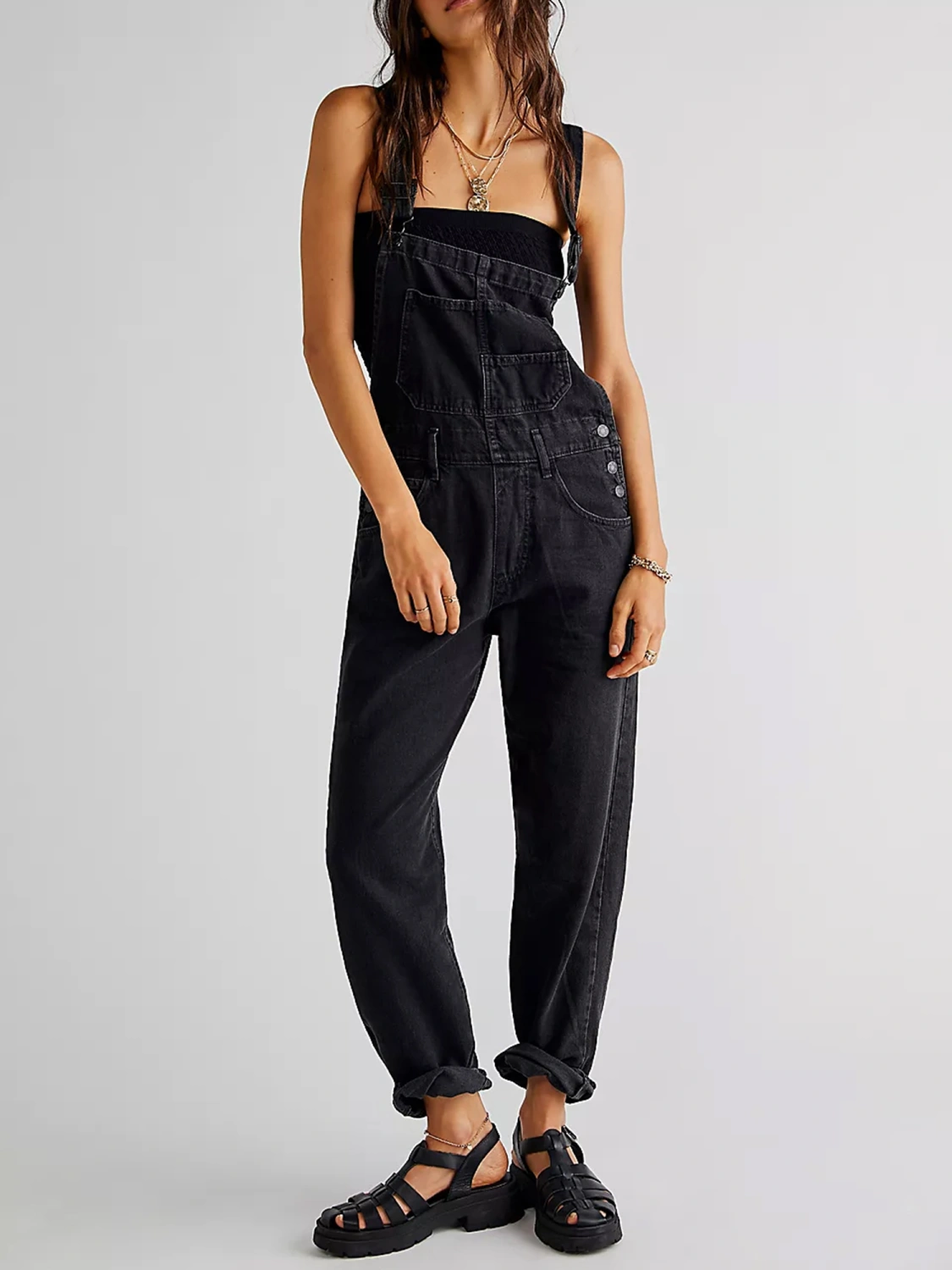 Women Denim Long Jumpsuit Casual Spaghetti Strap Wide Leg Romper Pants Summer Baggy Bib Overalls