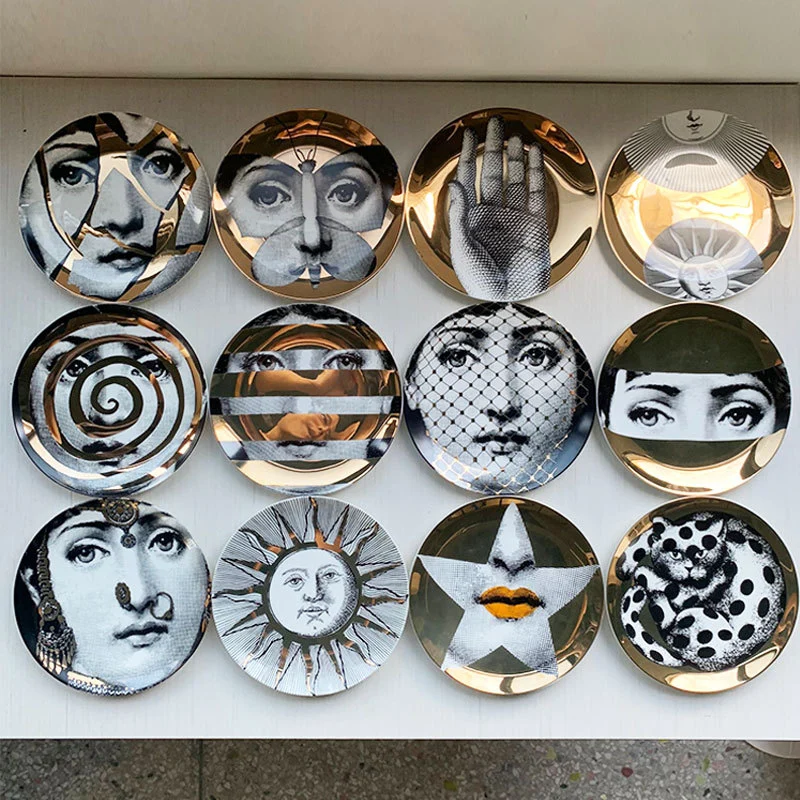 Golden artistic human face wall hanging plate