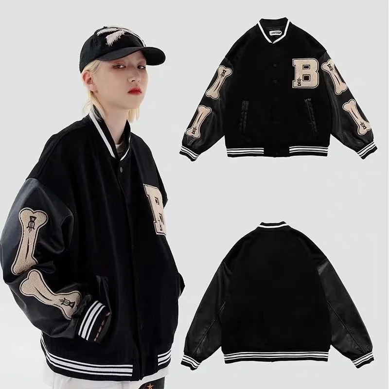 2022 New Harajuku Bomber Jackets Women Coat Men's Couple Baseball Jacket Autumn Unisex Boyfriend Style Varsity Hiphop Streetwear