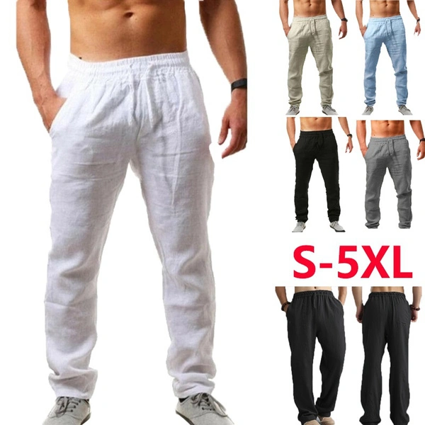 Men's casual drawstring trousers loose breathable cotton linen pants hip hop