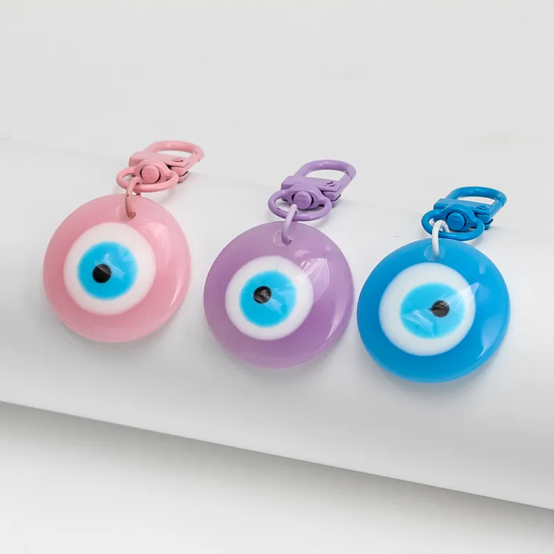 2023 Drop Oil Plastic Eyes Keychain AliExpress European and American Devil Eyes Round Cake Plastic Retro Popular