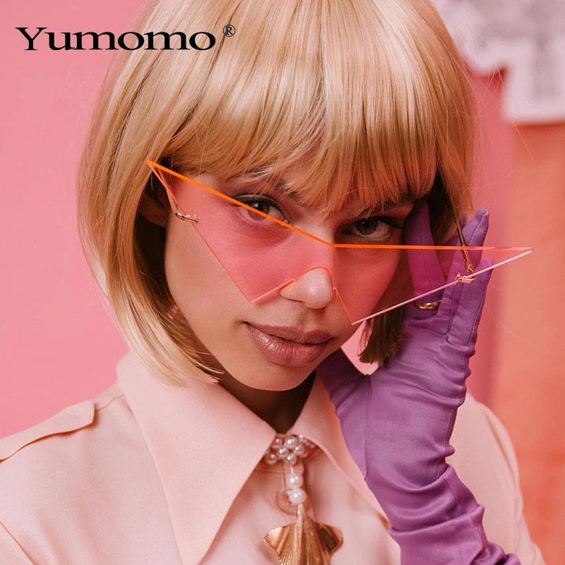 New Fashion Oversized Triangle Sunglasses Women 2023 Vintage Rimless One Piece Rimless Eyewear Men Shades Unique Glasses UV400