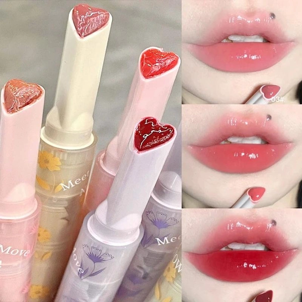 Love Heart Shape Water Light Lipstick Pen Mirror Jelly Lip Glaze Moisturize Clear Lip Gloss Korean Lip Tint