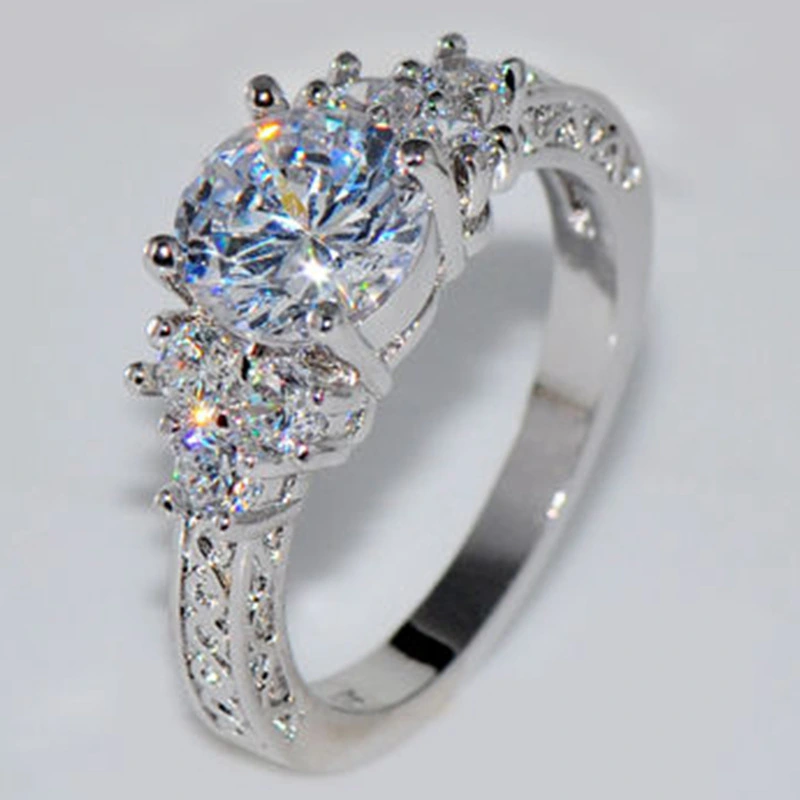 925 Sterling Silver Natural silver Topaz Women Wedding Engagement Jewelry Ring Size 5-10