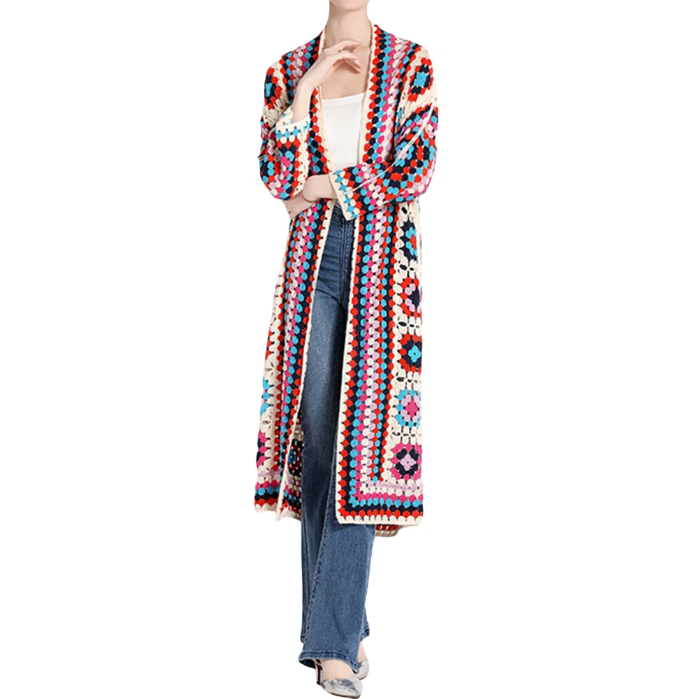 Women's Crochet Floral Cardigan Casual Long Sleeve Open Front Sweater Bohemian Outwear Coat