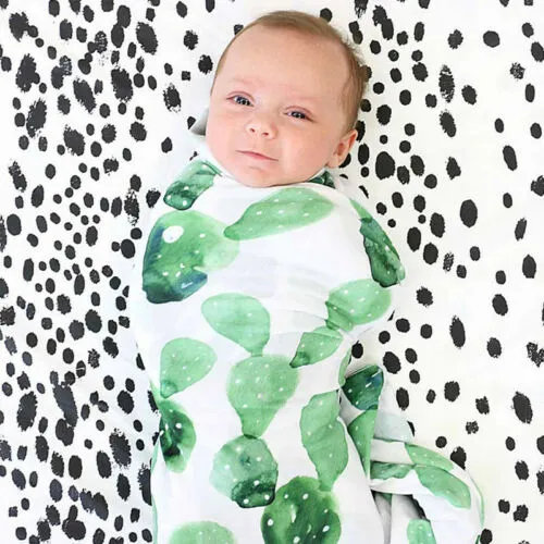 Baby Swaddle Blanket with Bow Headband, Floral/Fruit Pattern Soft Stretchy Sack Perfect for Newborn, Photos, Baby Shower