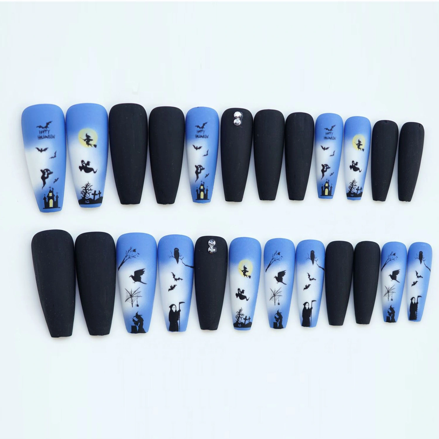 Halloween Fake Nails, DIY Bat Witch False Nail Tips Nail Art Manicure Salon Supplies