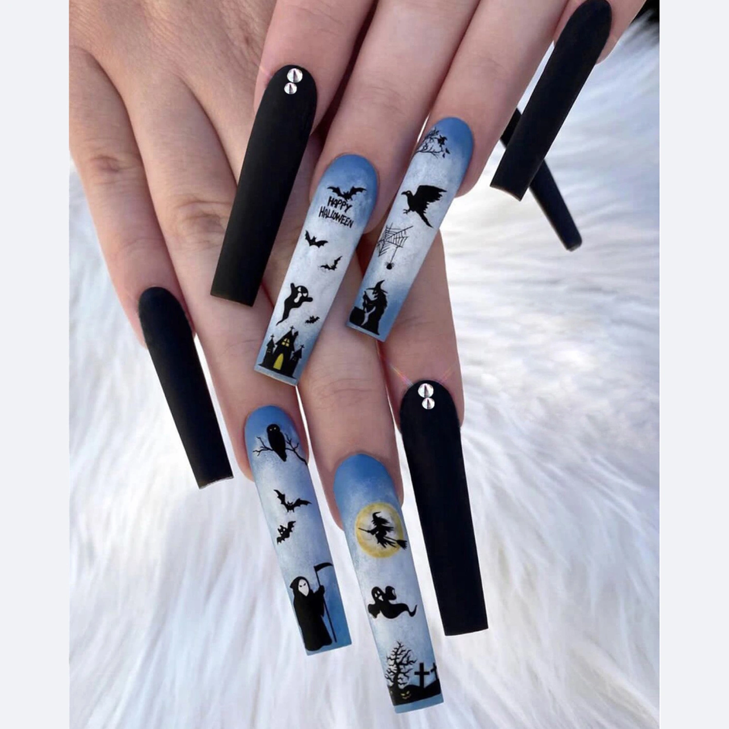 Halloween Fake Nails, DIY Bat Witch False Nail Tips Nail Art Manicure Salon Supplies