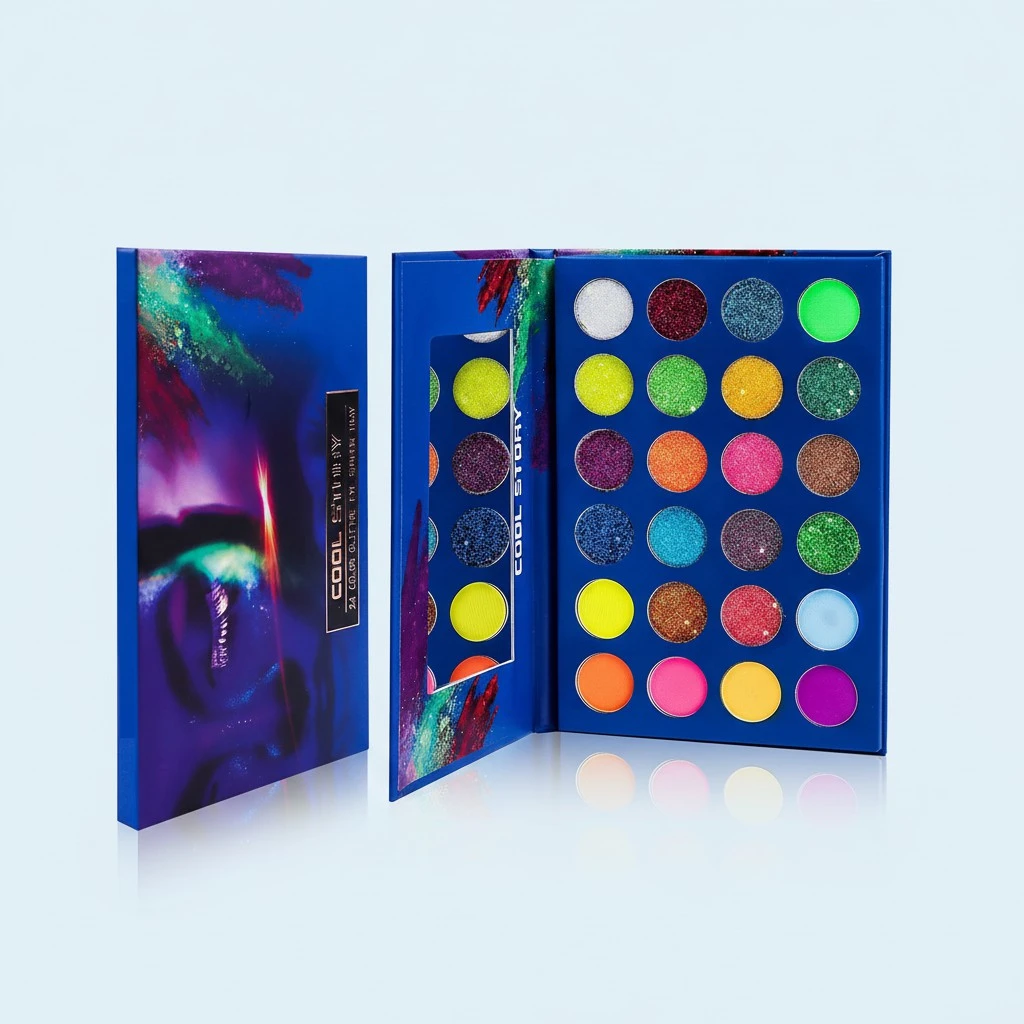 24 Colors Glitter Eyeshadow Palette Glow in the Dark Eyeshadow Face Paint Palette Fluorescent Pigmented Makeup Kit