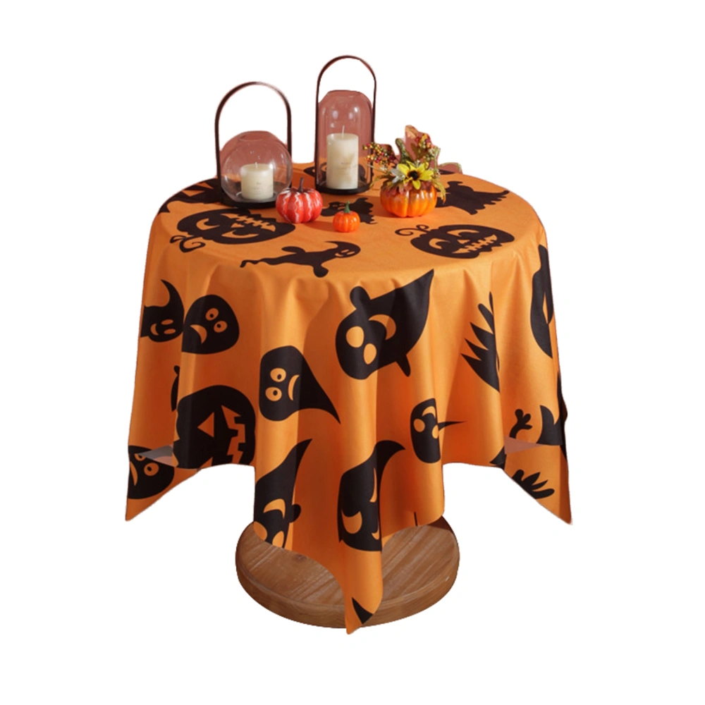 Halloween Party Tablecloth Pumpkin Ghost Print Round Coffee Table Cover for Dinner Kitchen Wedding Outdoor Decoration