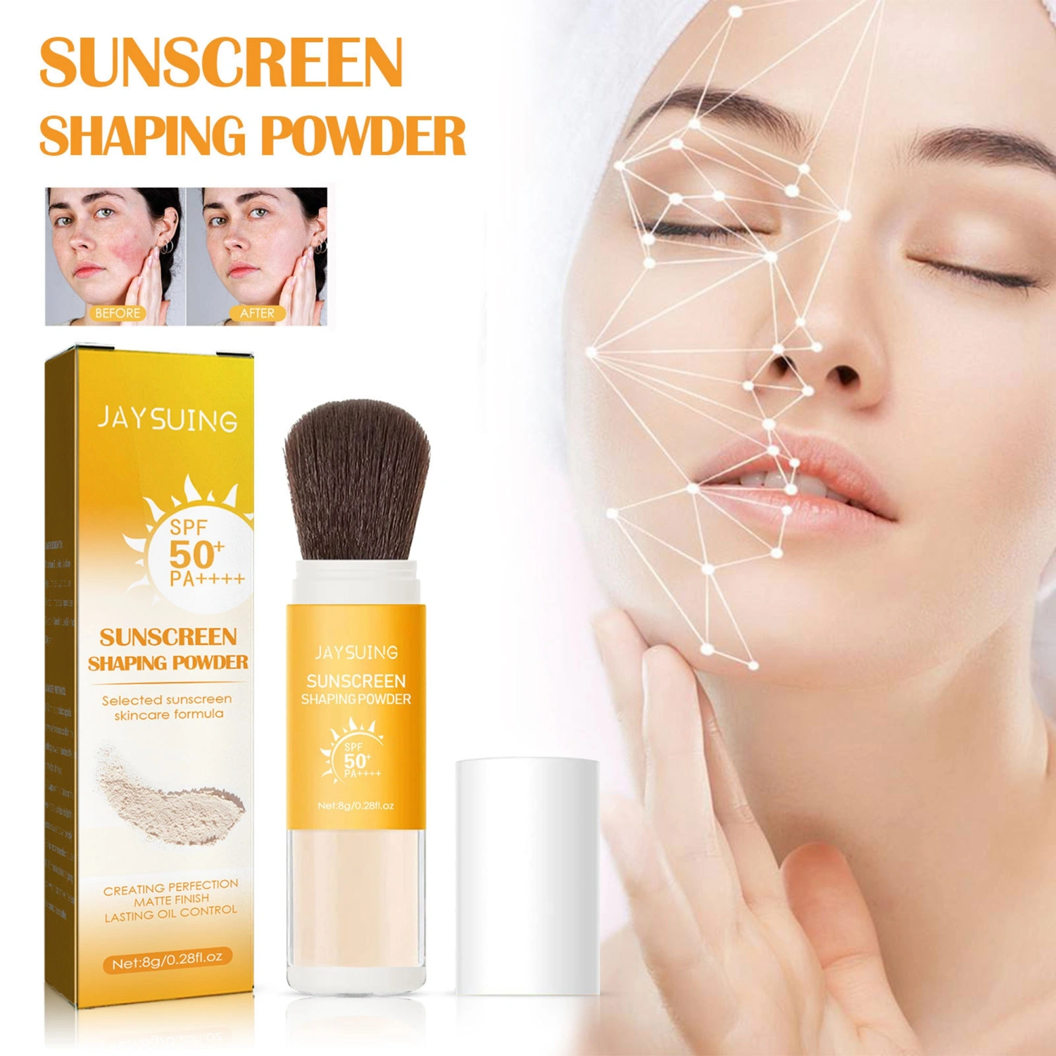 Sunscreen Face Powder Natural Brush on Sunscreen Sunblock Powder Oil Control Water Proof SPF Setting Powder