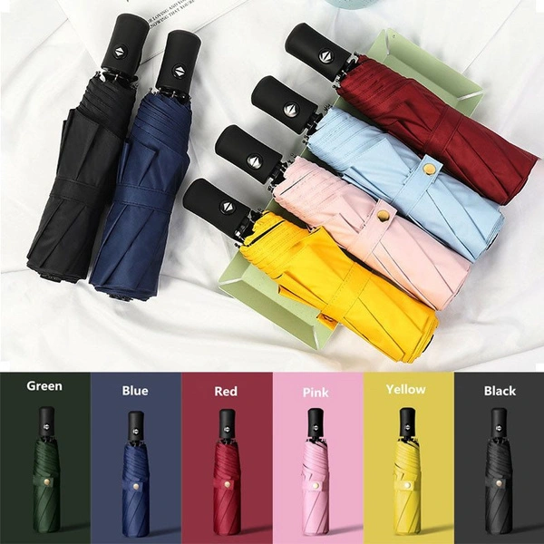 Automatic Folding Sunny Rain Umbrella Solid Color Three-folding Windproof Business Umbrella