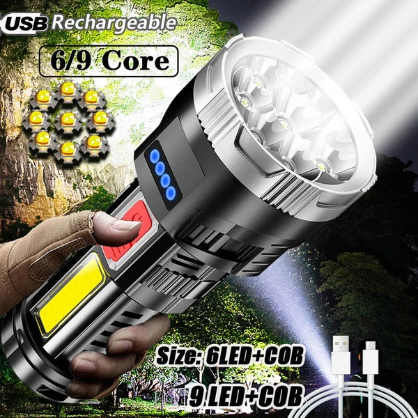 9 LED Flashlight Super Bright Light USB Recharge COB Side Outdoor ABS Portable Lamp 4 Modes Torch Outdoor Hunting Camping