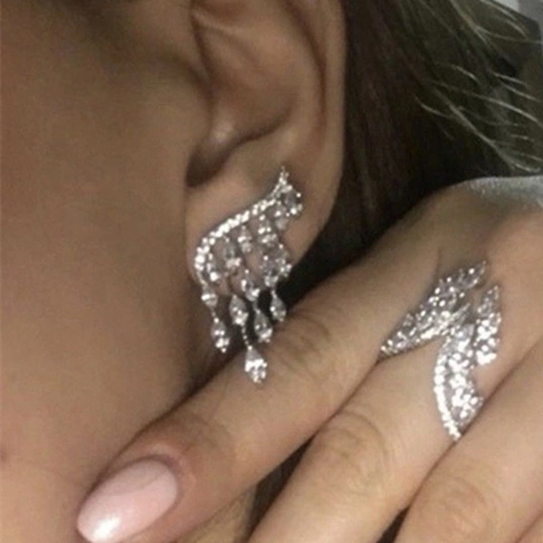 925 Sterling Silver Climber Earrings Tassel Shaped Crystal Earrings for Women Exquisite Personality Princess Earrings Wedding Party Fashion Jewelry Valentine Gift