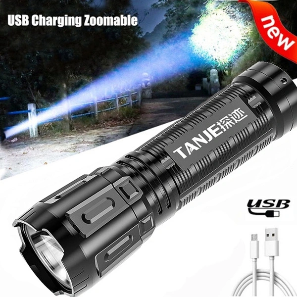 Outdoor USB Rechargeable Flashlight, Waterproof Flashlight, Mini Searchlight, Camping Light, Trekking Light