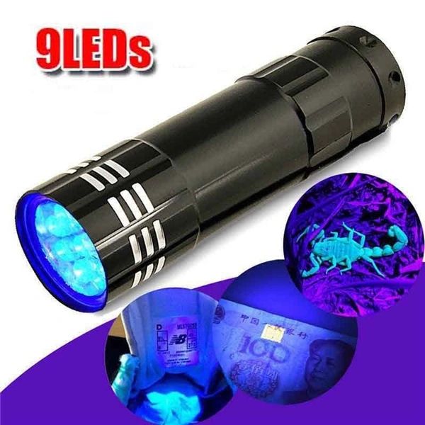 Mini Aluminum 9 LED Chips UV Flashlight Ultra Violet Blacklight Torch Light Lamp for Currency Detection