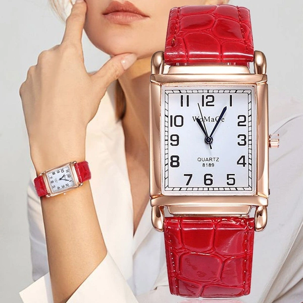 New Womens Watches Square Rose Gold Wristwatch Red Leather Fashion Brand Watches Female Retro Elegant Daily Casual Ladies Gifts Quartz Clock