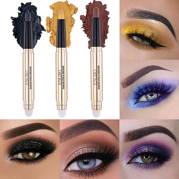 1PC Double-head Monochrome Eyeshadow Stick Metallic Shimmer Ultra Pigmented Long Lasting Cream Eye Shadow Pen Women Makeup Tools