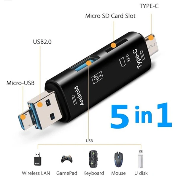 Multifunctional 5-in-1 USB / Type C / Micro USB OTG Card Reader for Android Phone / Computer / Universal TF Card / U Flash Drive