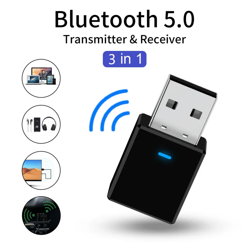 2023 New 2 in 1 USB Bluetooth 5.0 Receiver Transmitter Car Wireless Bluetooth Adapter TV