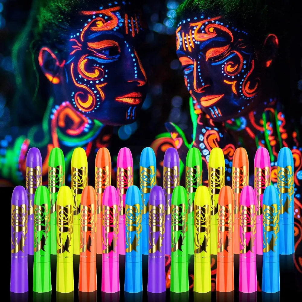 Glow in The Dark Paint, Glow in The Dark Face Body Paint Glow Sticks Makeup Face Painting Kits for Kids Adult, Neon Face Paint Crayons for Halloween and Parties