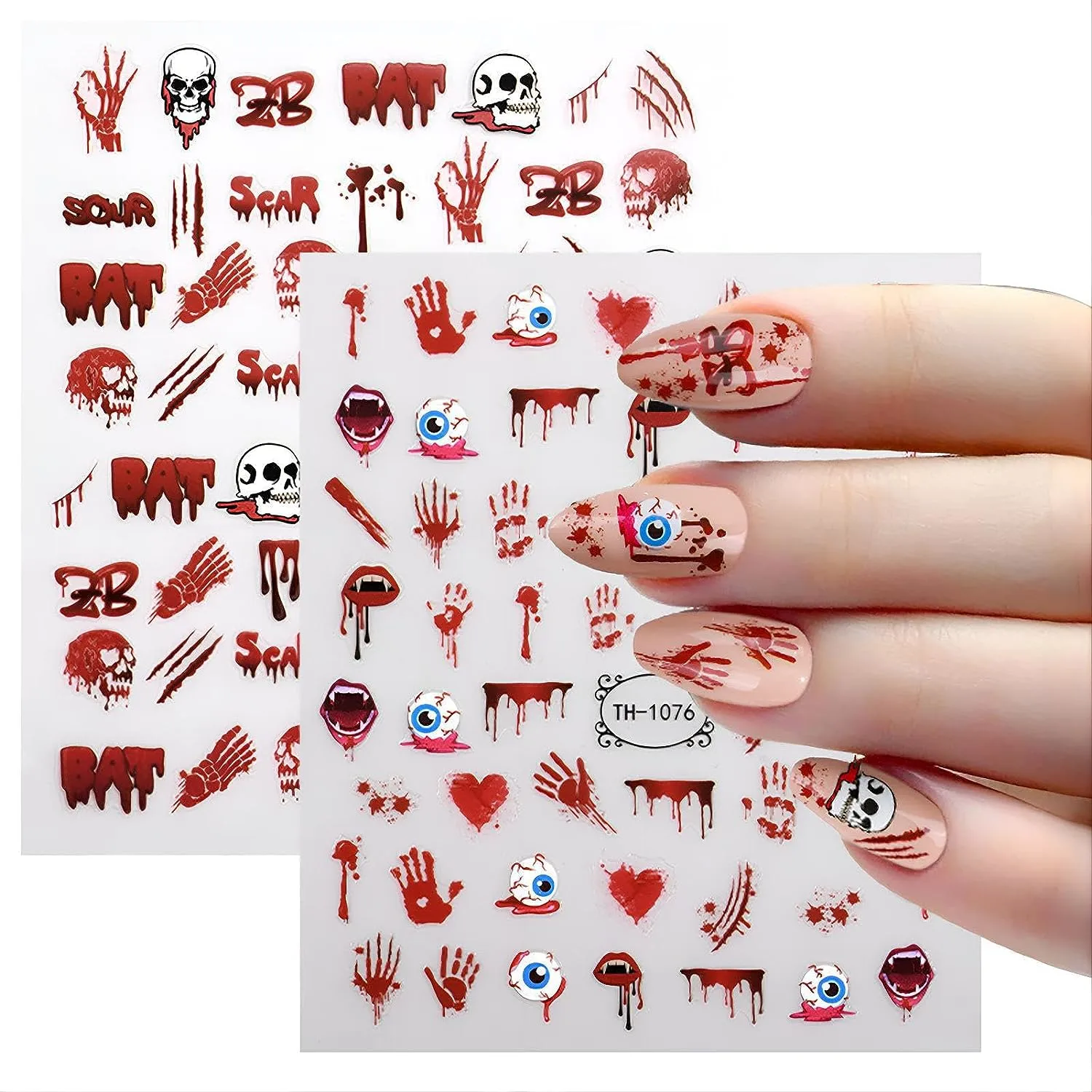 6 Sheets Halloween Eyeball Nail Stickers for Nail Arts,3D Nail Decals Self-Adhesive Nail Art Supplies for Nail Designer,Nail Tattoos for Women Girls,pegatinas with Eyes Skull Flame Patterns