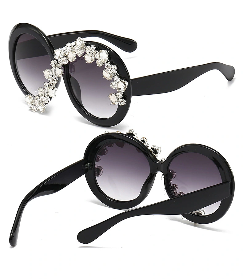 Round Frame Diamond Fashion Trend Personalized Sunglasses Concave Shape Ins Photo Y2k Ladies Sunglasses