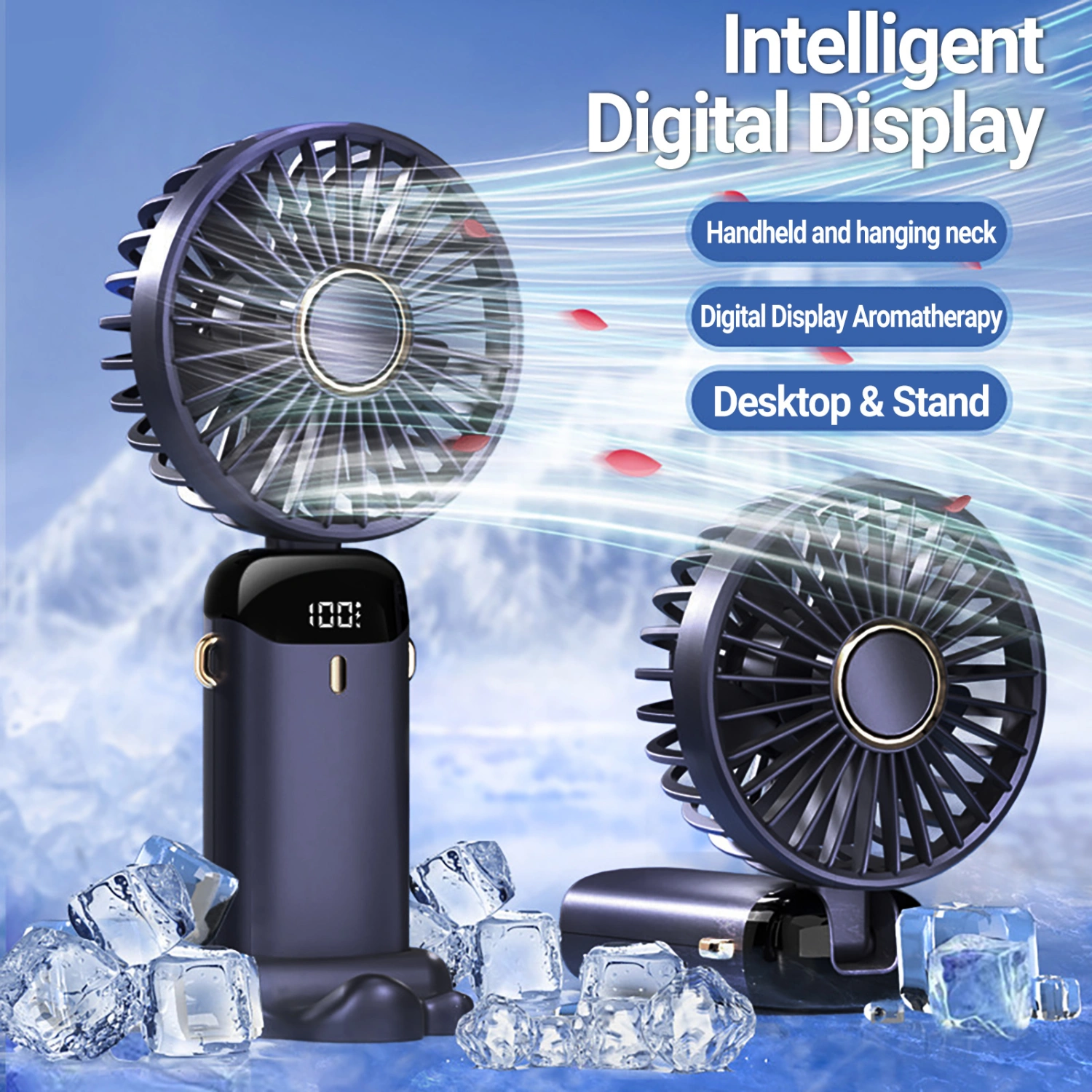 Mini Fan Silent Powerful Digital Display Fashion 5-speed Wind Handheld Cooling Fan for Dorm 
