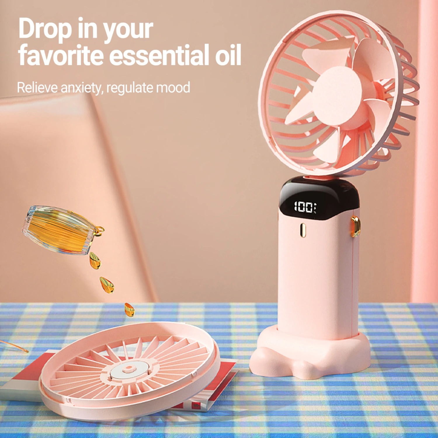 Mini Fan Silent Powerful Digital Display Fashion 5-speed Wind Handheld Cooling Fan for Dorm 