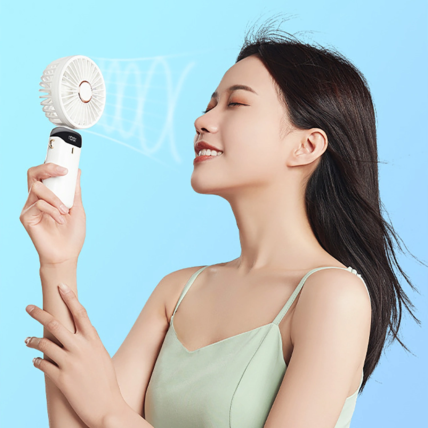 Mini Fan Silent Powerful Digital Display Fashion 5-speed Wind Handheld Cooling Fan for Dorm 