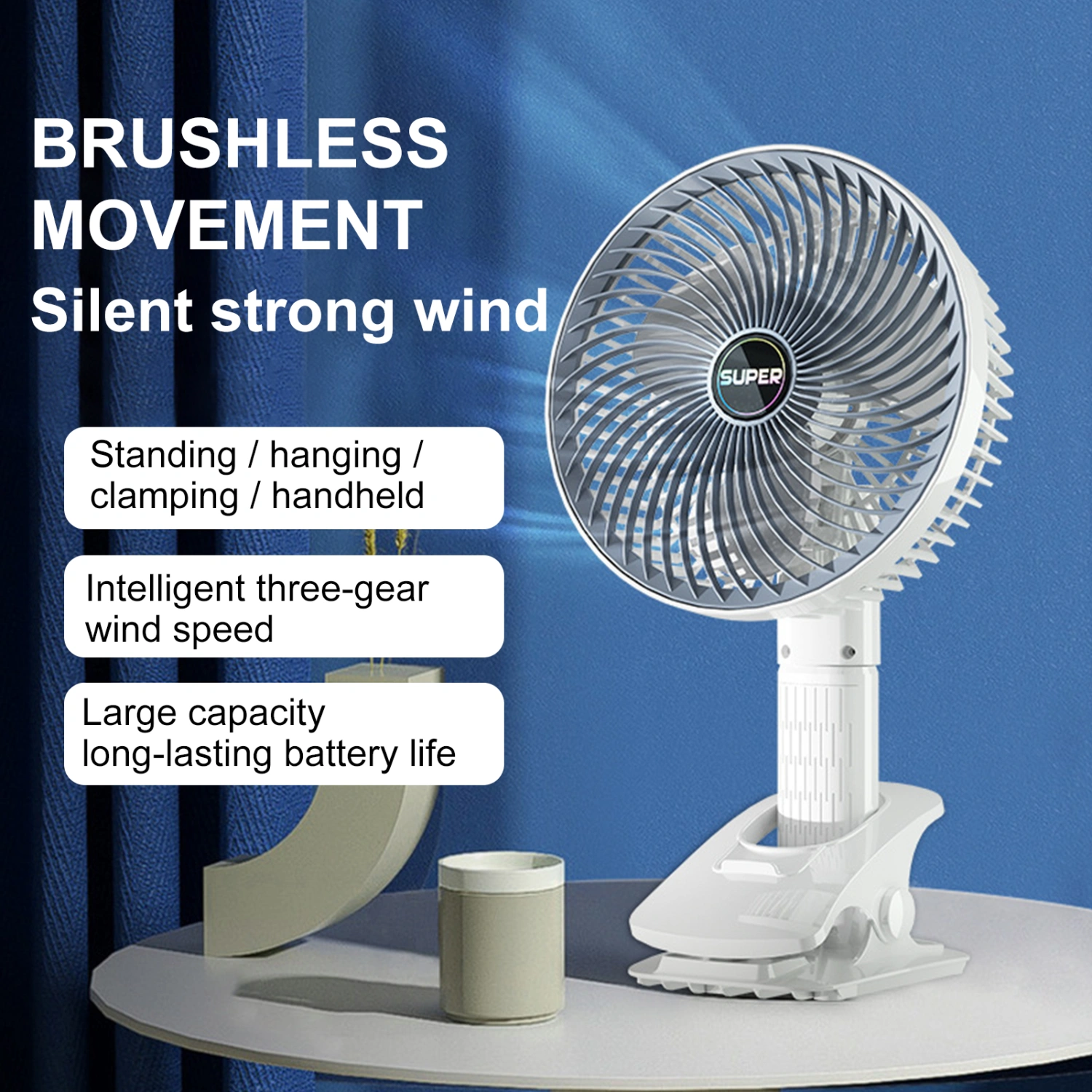 Clip Fan Adjustable 3 Speeds 360 Degree Rotation Desktop Mini Fan Strong Wind Safety Grid Portable Foldable Handheld Fan