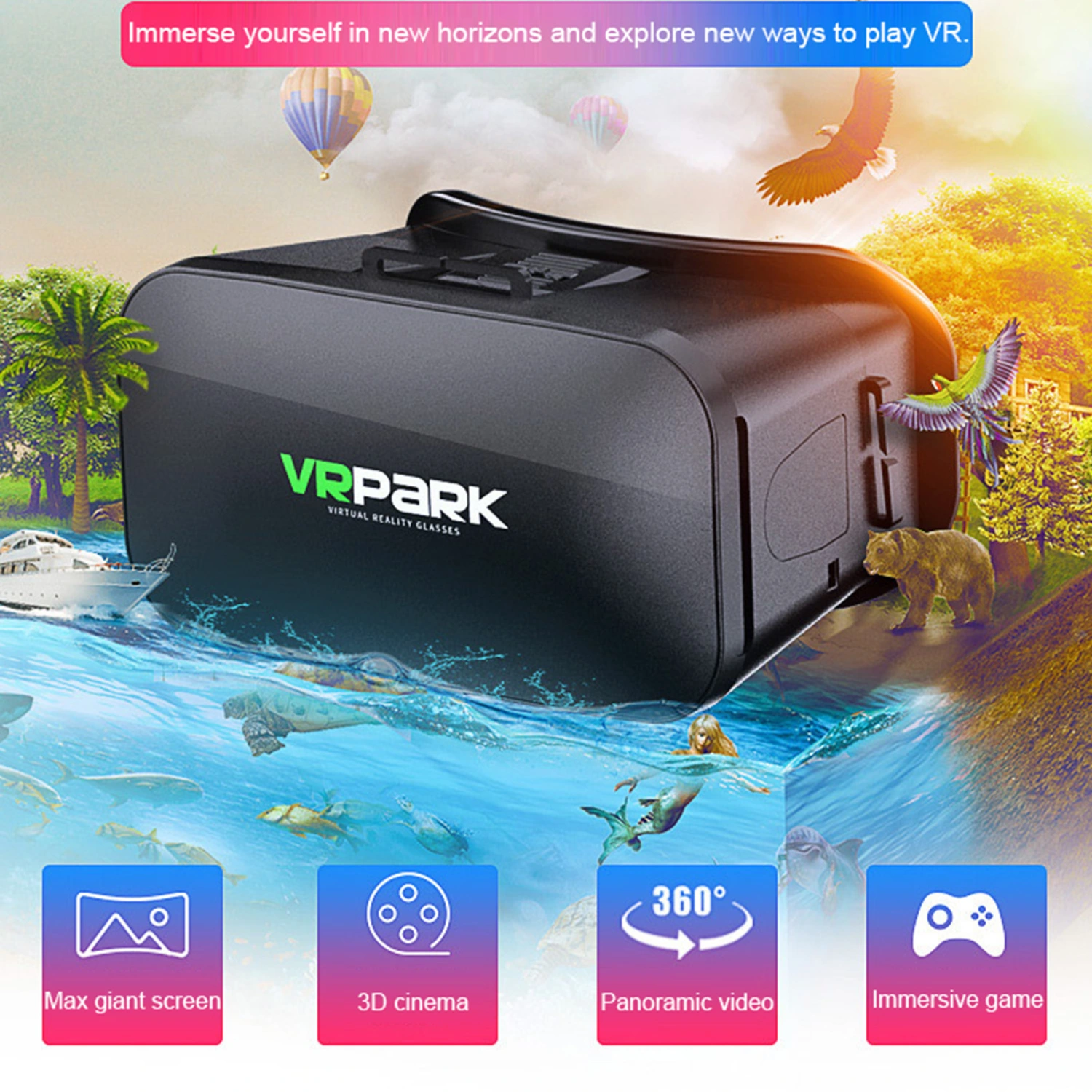 Intelligent 4K Panoramic Game VR Glasses Headset for 4-6 inch Mobile Phone