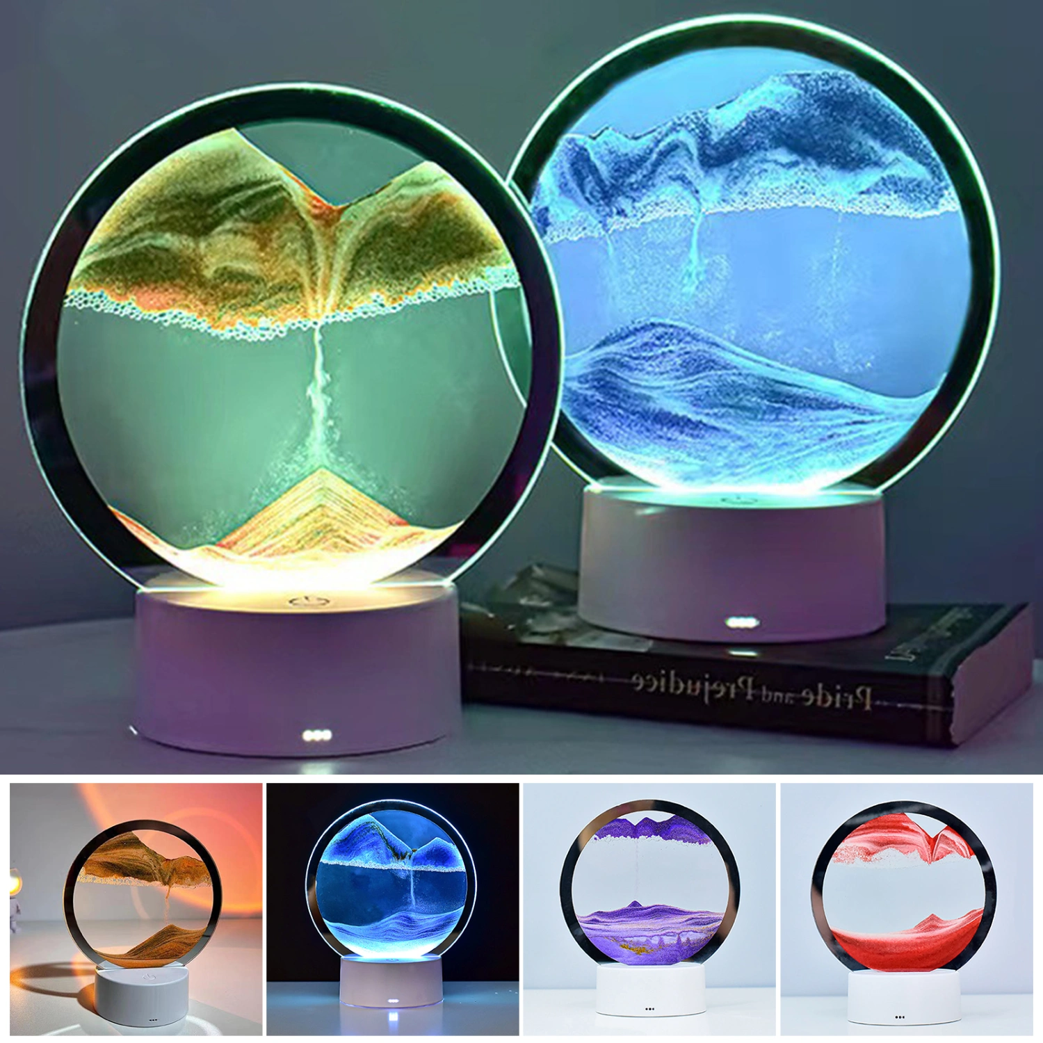 Night Light Transparent Flicker-Free Stunning Visual Effect Plug-and-Play Stable Base Decorative Touch Control Dynamic Art Sand Painting RGB LED Bedside Lamp for Home