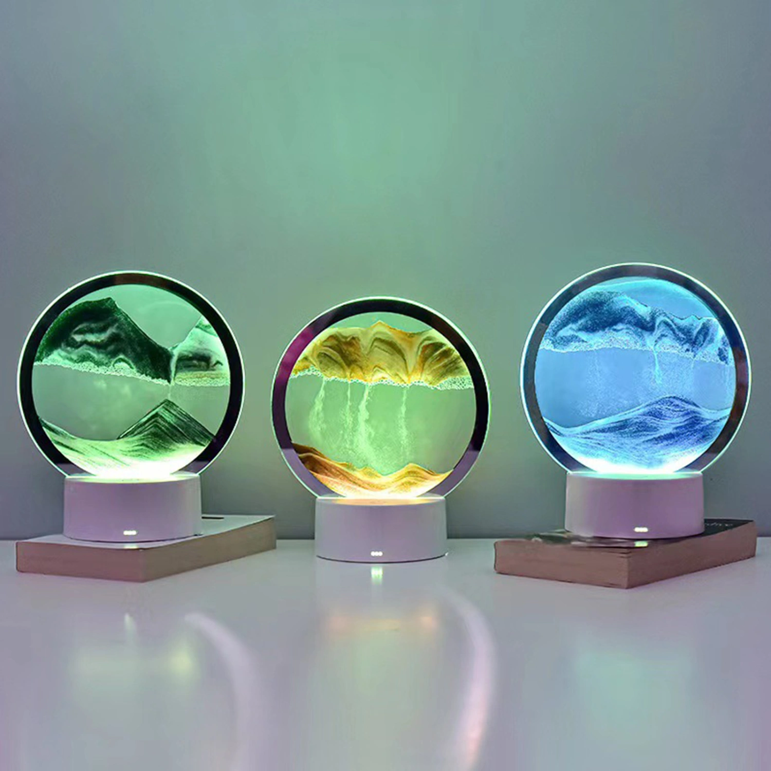 Night Light Transparent Flicker-Free Stunning Visual Effect Plug-and-Play Stable Base Decorative Touch Control Dynamic Art Sand Painting RGB LED Bedside Lamp for Home