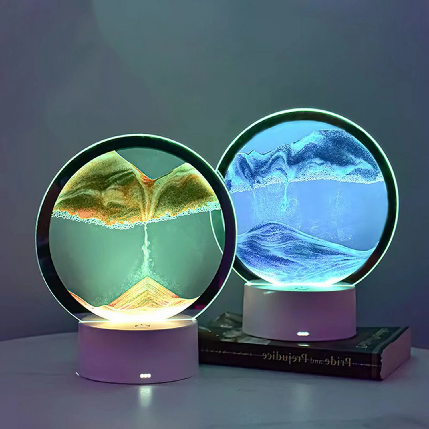 Night Light Transparent Flicker-Free Stunning Visual Effect Plug-and-Play Stable Base Decorative Touch Control Dynamic Art Sand Painting RGB LED Bedside Lamp for Home