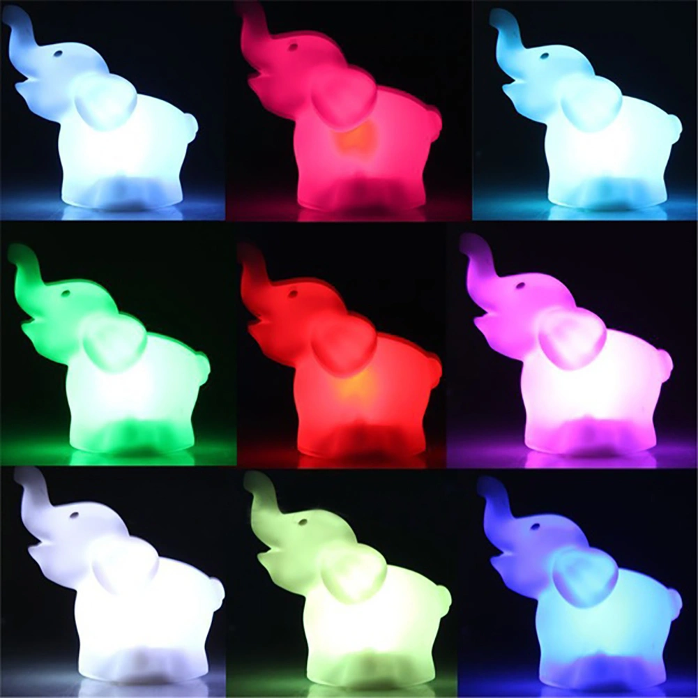Cute Elephant Shaped LED 7 Color Changing Lamp Night Bedroom Home Decor Gift